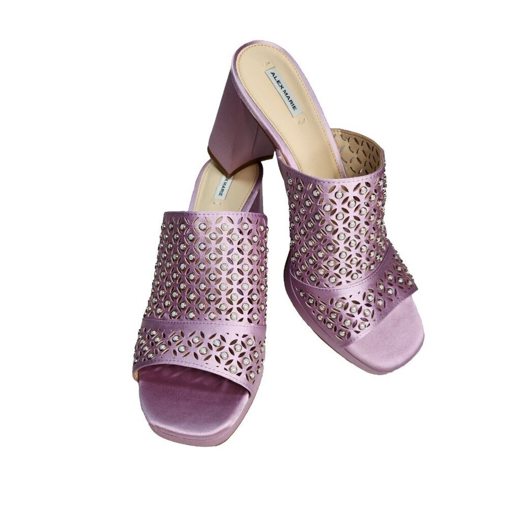 Alex Marie Women's Size 9 M Fabric Laser Cut Violet Rhinestones Heel Sandals 107